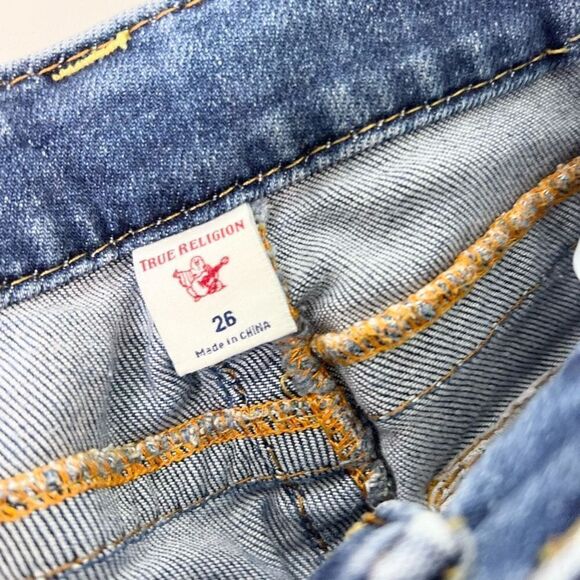 True Religion Skinny Jeans Womens 26 Mid Rise Jennie Curvy Rip Distressed Bottom - Picture 5 of 14